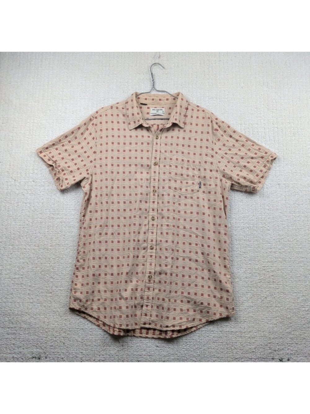 Billabong Button Down Tailored Fit Stretch Cream Abstract Pattern Shirt Men's XL
